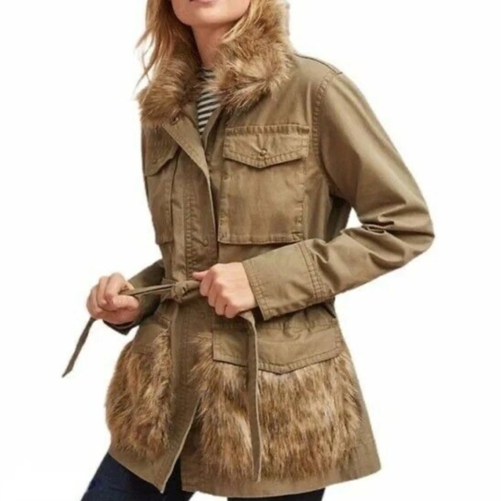 Anthropologie Saskia Faux Fur Trimmed Utility Field Jacket $188 Retail